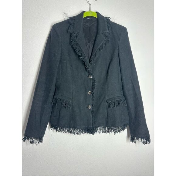 VERSACE CLASSIC Black Fringe Trim Cotton Blazer Size 44 IT/8 US See Description - Picture 1 of 16